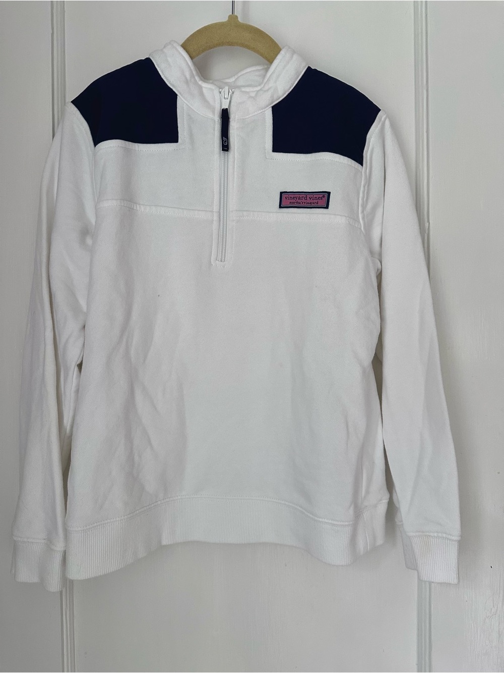 Vineyard Vines White and Navy Half-Zip Sweatshirt- Kids Small